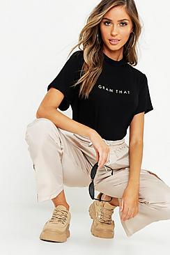 Boohoo Turtle Neck Gram Slogan T-shirt