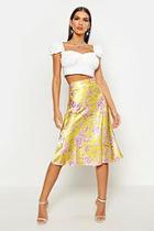 Boohoo Floral Satin Bias Cut Midi Skirt