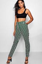 Boohoo Woven Striped Tapered Belted Trousers