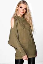 Boohoo Bella Cold Shoulder Rib Knit Oversized Jumper