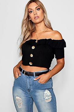 Boohoo Plus Off The Shoulder Button Longline Top