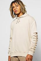 Boohoo Oversized Destroyed Faux Layer Hoodie Sand