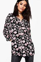 Boohoo Maria Rose Print Oversized Shirt