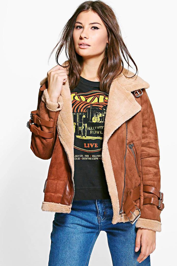 Boohoo Eloise Bonded Aviator Tan