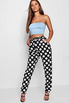 Boohoo Petite Tie Waist Spot Print Woven Trousers