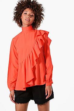 Boohoo Willow High Neck Ruffle Blouse