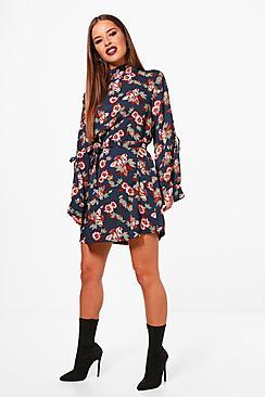 Boohoo Petite Alicia Tie Waist Woven Shift Dress