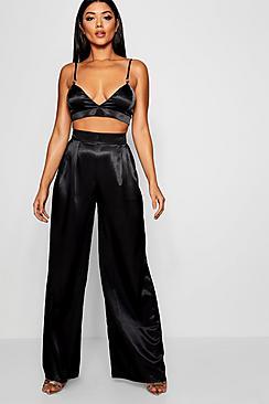 Boohoo Satin Wide Leg Pants