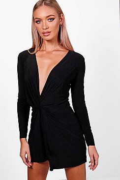 Boohoo Lara Slinky Knot Frony Mini Dress