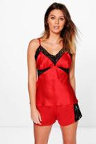 Boohoo Lexi Boutique Lace Insert Tank Top + Short Set Red