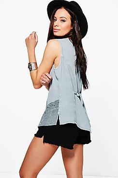 Boohoo Erin Crochet Trim Tie Back Shirt