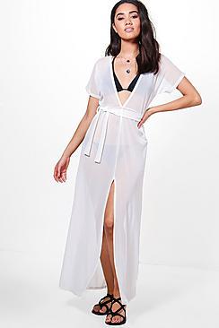 Boohoo Petite Kayla Mesh Plunge Maxi Dress