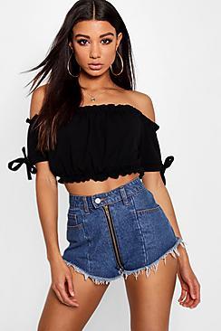 Boohoo Sara Bow Detail Frill Top