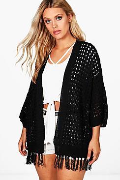 Boohoo Plus Carla Fringe Trim Cardigan