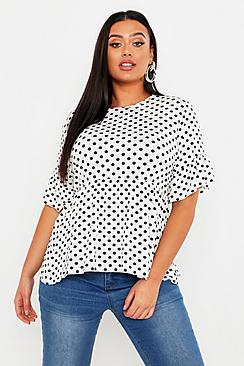 Boohoo Plus Polka Dot Smock Top