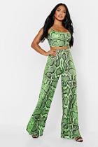 Boohoo Snake Print Neon Strappy Top & Wide Leg Co-ord