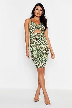 Boohoo Animal Peep Hole Strap Dress