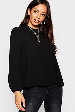 Boohoo Frill Neck Long Sleeve Woven Blouse