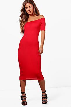 Boohoo Petite Camilla Off The Shoulder Midi Dress