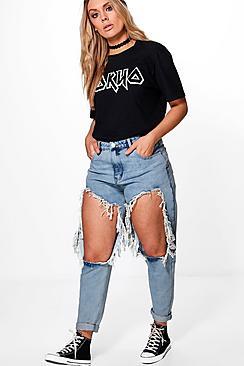 Boohoo Plus Scarlett Extreme Rip Mom Jean