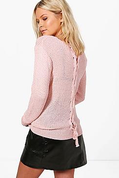 Boohoo Olivia Lace Up Back Jumper