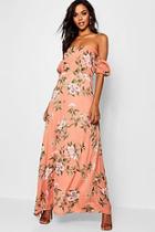 Boohoo Brea Satin Floral Off The Shoulder Maxi Dress