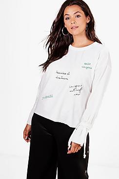 Boohoo Plus Clara Scribble Tie Detail Sweat