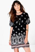 Boohoo Yasmin Floral Cap Sleeve Shift Dress Black
