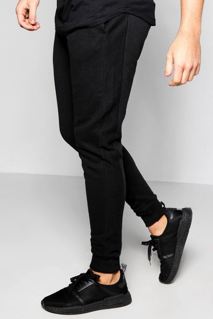 Boohoo Pique Joggers In Skinny Fit Black