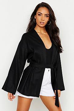 Boohoo Linen Belted Kimono