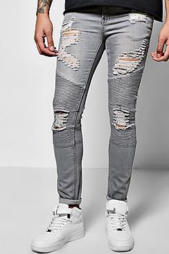Boohoo Super Skinny Biker Jean With Extreme Rips
