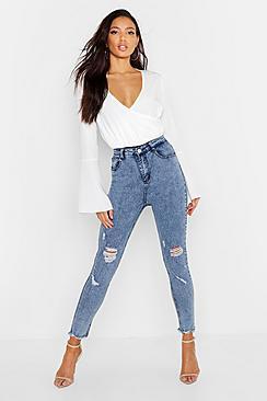 Boohoo High Waist Stretch Acid Wash Skinny Jeans