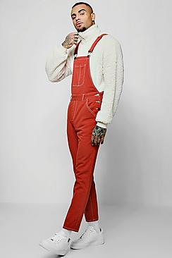 Boohoo Skinny Fit Denim Overall With Contrast Stitch