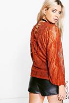 Boohoo Boutique Ava All Over Lace Tie Back Top Rust