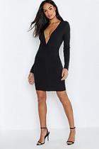 Boohoo Tall Knot Front Rib Long Sleeve Dress