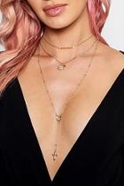 Boohoo Lea Coin & Cross Layered Plunge Necklace