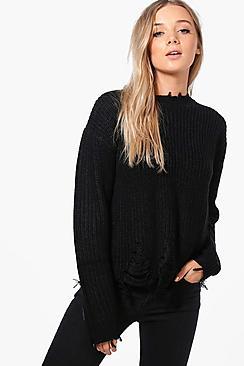 Boohoo Grace Distressed Hem, Cuff & Neck Jumper