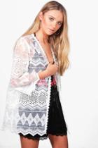 Boohoo Martine Scallop Hem Lace Kimono White