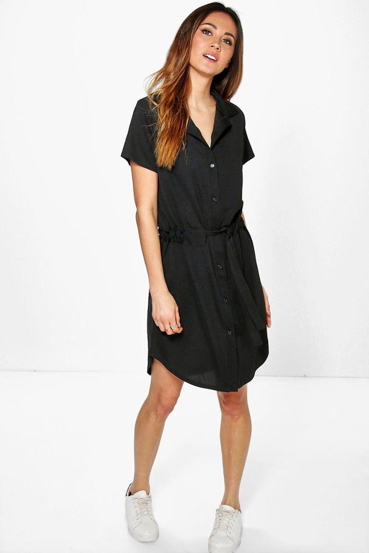 Boohoo Azra Tie Waist Shift Dress Black