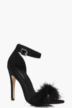 Boohoo Lois Two Part Feather Trim Sandal Black