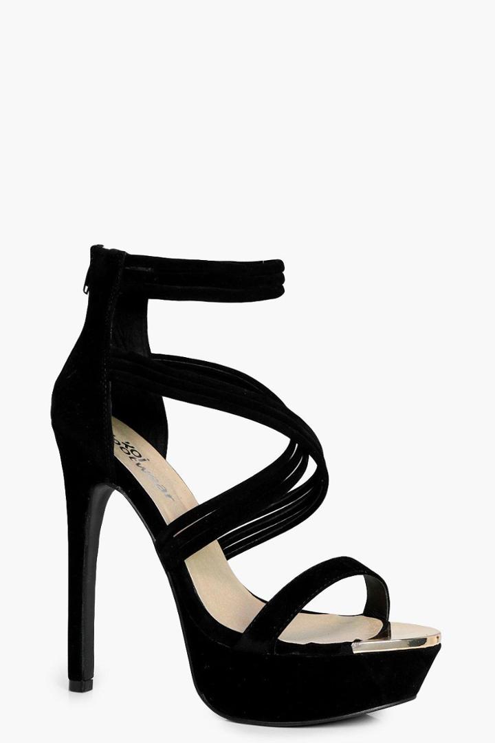 Boohoo Anna Multi Strap Platform Heel Black