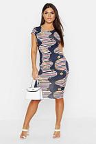 Boohoo Nautical Chain Print Bodycon Cap Sleeve Midi Dress