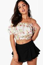 Boohoo Sara Embroidered Mesh Ruffle Crop