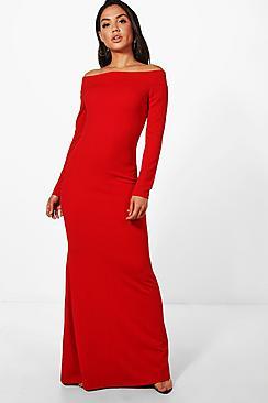 Boohoo Fliss Off Shoulder Long Sleeve Maxi Dress