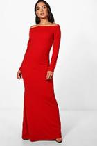 Boohoo Fliss Off Shoulder Long Sleeve Maxi Dress