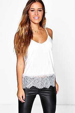 Boohoo Petite Clairey Lace Trim Strappy Cami