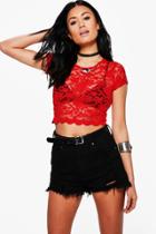 Boohoo Tricia Lace Crop Top Red