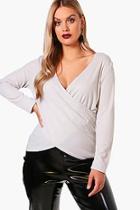 Boohoo Plus Wrap Front Ribbed Jumper