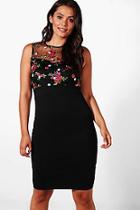 Boohoo Plus Jules Embroidery Mesh Pencil Dress
