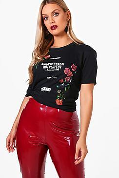 Boohoo Plus Millie 'born To Be Real' Printed Tee
